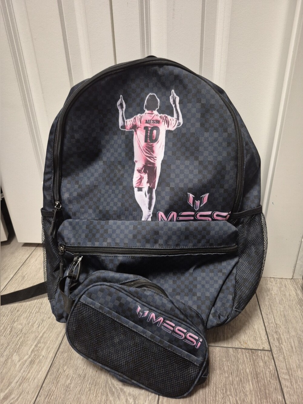 Messi Brand Kids 17 Inch Black & Pink Soccer Backpack with Matching Pouch